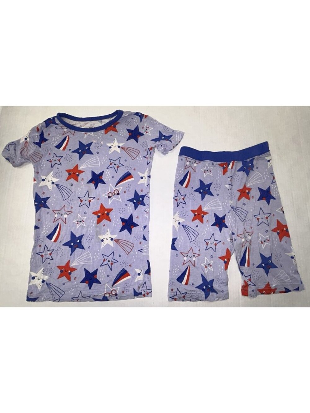 Little Sleepies Stars And Stripes Bamboo Pajama Set Kids 7/8 Short Sleeve Shorts
